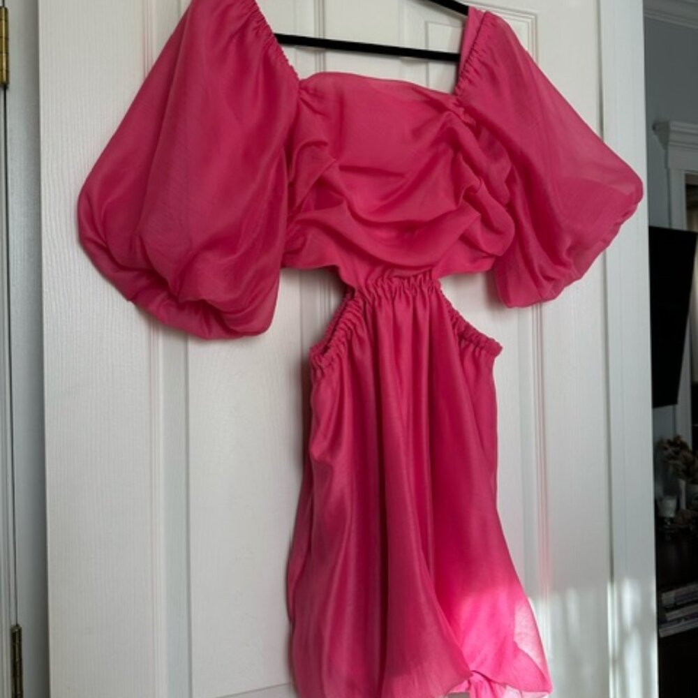 A New Day Pink Puff Short Sleeve Cut Out Bubble A-Line Dress